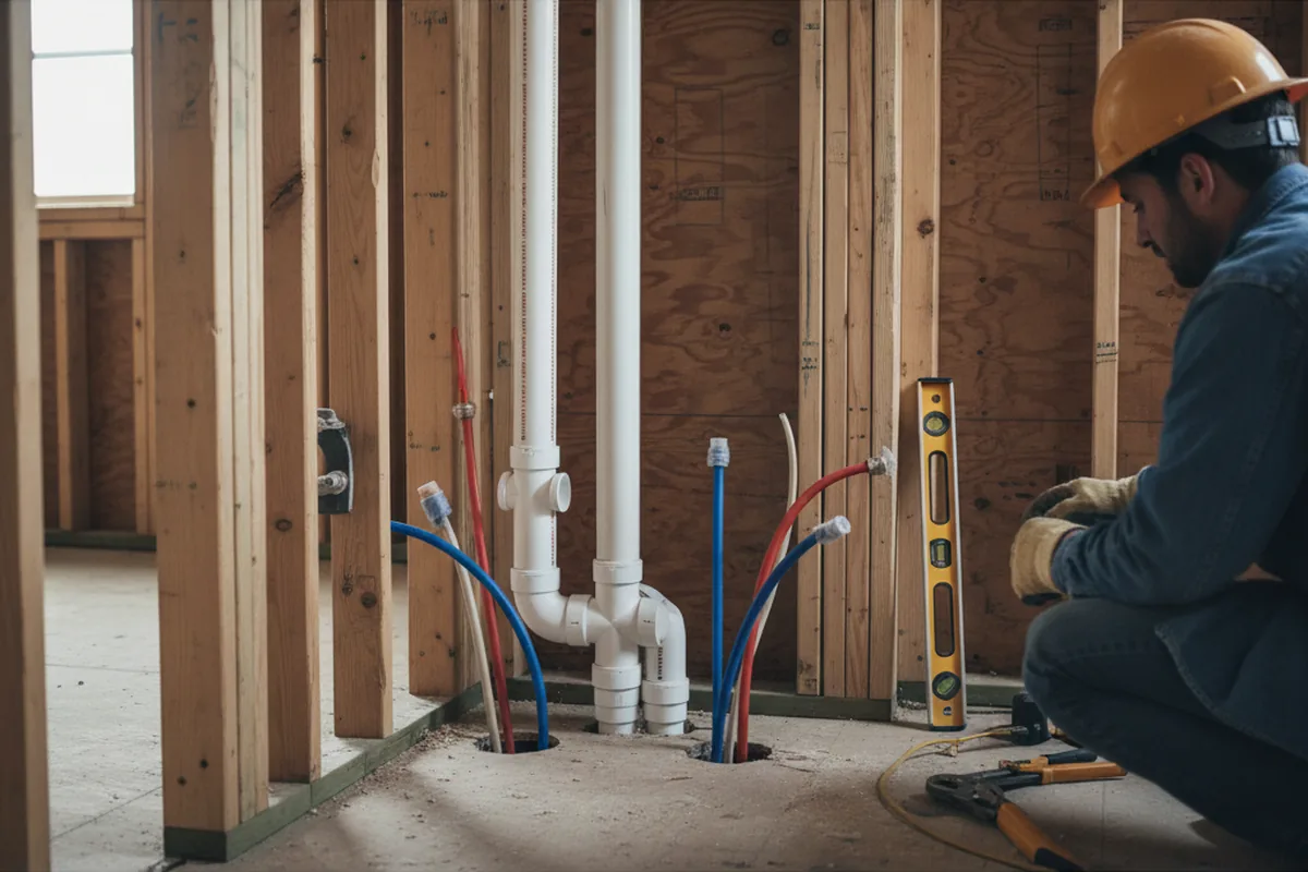 Drain and supply rough-in during Sump Pump Repair in Wellborn